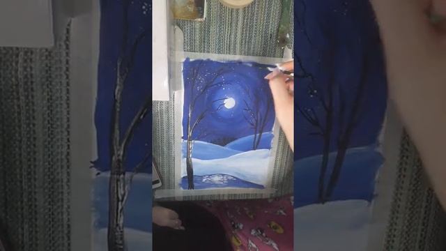 рисуем зиму гуашью, рисовать легко)) рисуем природу )) drawing the winter смотреть онлайн
