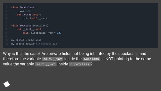 Python3: Class inheritance and private fields смотреть онлайн
