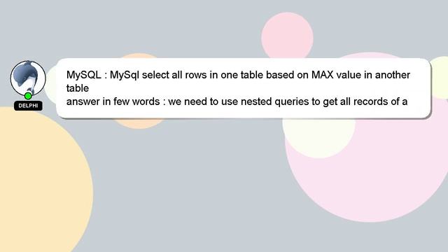 MySQL : MySql select all rows in one table based on MAX value in another table смотреть онлайн