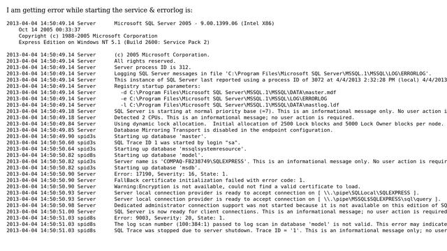 Databases: SQL Server 2005 error while starting service смотреть онлайн