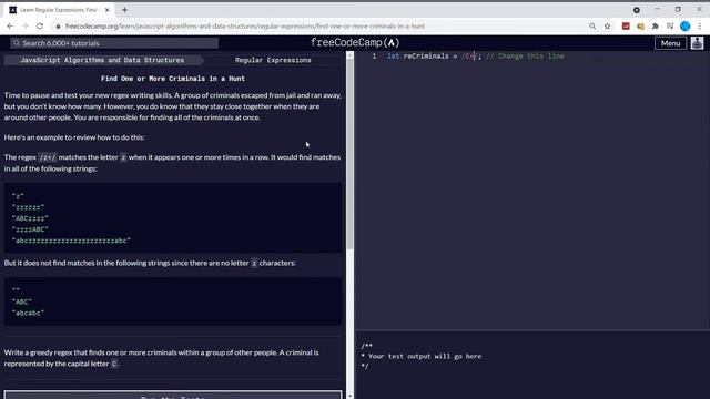 Regular Expressions (15/33) | Find One or More Criminals in a Hunt | freeCodeCamp смотреть онлайн