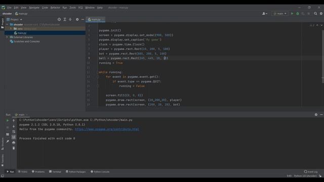 ПРОСТАЯ PYGAME ИГРА НА PYTHON. ДВИЖЕНИЕ ИГРОКА, БОТ, МЯЧ смотреть онлайн