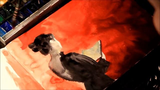 Женский силуэт. Акварель. смотреть онлайн