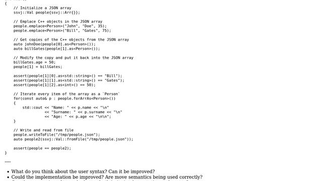 JSON C++14 library API/implementation смотреть онлайн