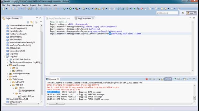 log4j in web application (02 - w/ properties file) смотреть онлайн