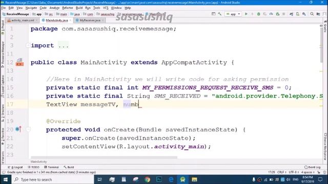 How to Show SMS in MainActivity TextViews from BroadcastReceiver | Android App Development video#25 смотреть онлайн