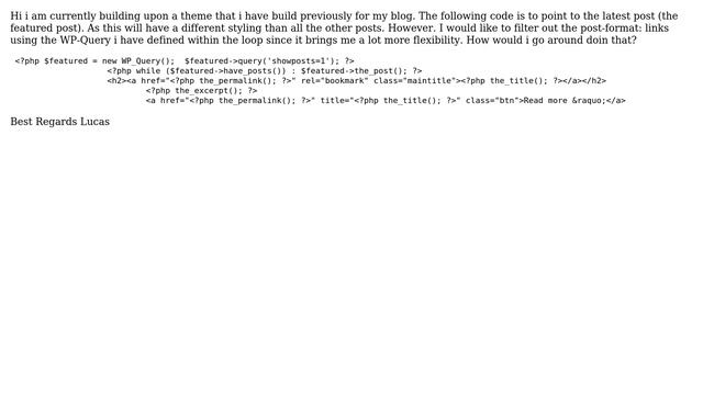 Wordpress: Filtering post-formats from the loop using new WP-Query(); смотреть онлайн
