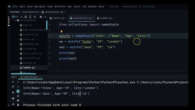 Namedtuple | Python Immediate Tutorials смотреть онлайн