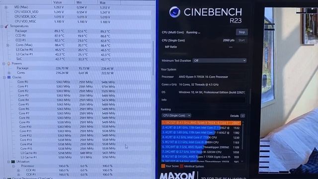 Ryzen 9 7950x : PBO : Tjmax95℃ : Curve Optimizer -40mV : CINEBENCH R23 смотреть онлайн