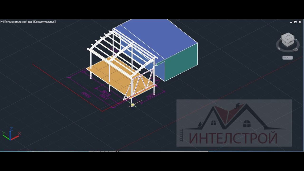 Односкатный навес из поликарбоната к гаражу