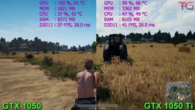PUBG GTX 1050 vs GTX 1050 Ti (i3 8100) смотреть онлайн