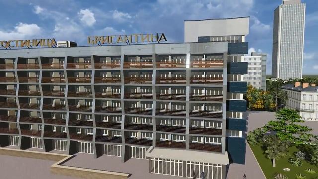 Видео визуализация здания гостиницы Бригантина версия 2 смотреть онлайн