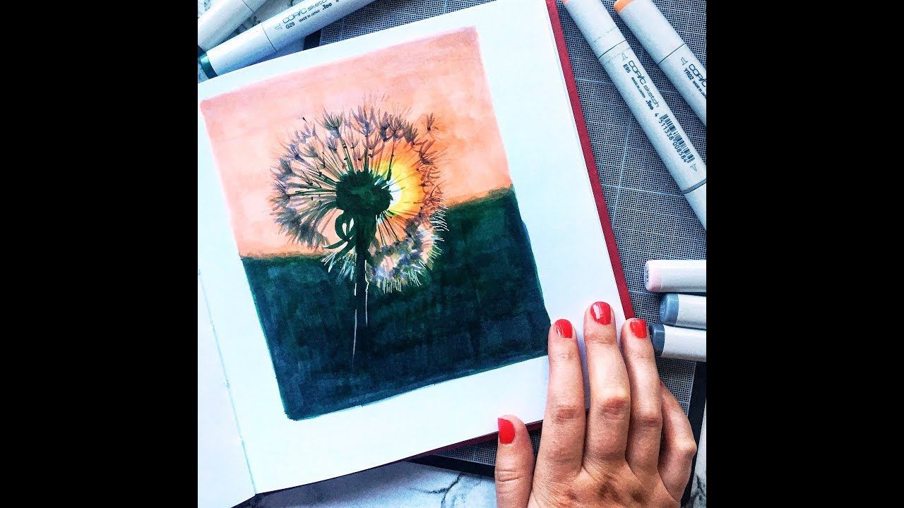 Одуванчик. Скетч спиртовыми маркерами смотреть онлайн