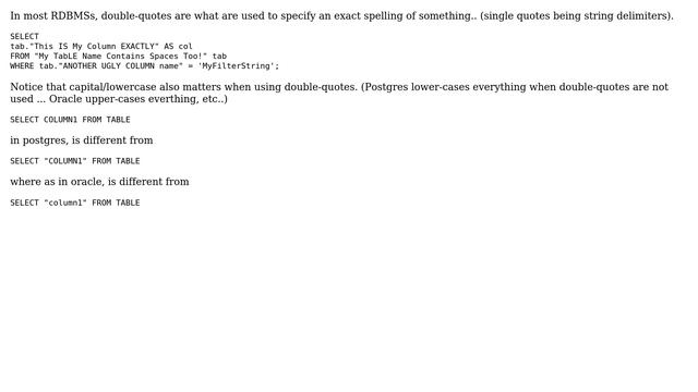 Databases: Quoting columns with spaces in PostgreSQL? (2 Solutions!!) смотреть онлайн