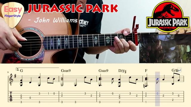 🔴Jurassic Park Main Theme - John Williams - Easy Fingerstyle Guitar Tutorial - TAB - 쥬라기 공원 OST 통기타 смотреть онлайн