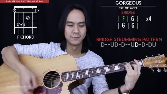 Gorgeous Guitar Tutorial - Taylor Swift Guitar Lesson ? |No Capo + Chords + Guitar Cover| смотреть онлайн