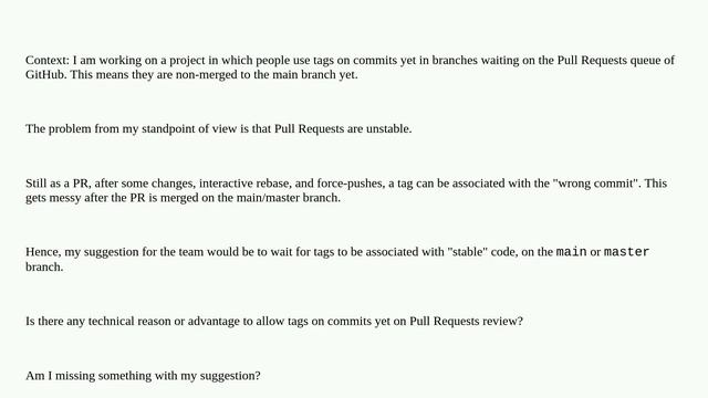 Should tags be introduced on commits still in Pull Request branches outside of main/master branch? смотреть онлайн