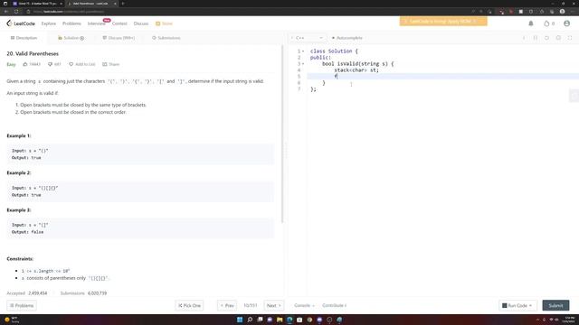 LeetCode 20 - Valid Parentheses Solution - C++ смотреть онлайн