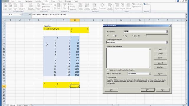 Excel solver minimum of z=F(x,y) смотреть онлайн