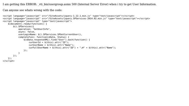 Sharepoint: SharePoint 2013 _vti_bin/usergroup.asmx 500 (Internal Server Error) смотреть онлайн