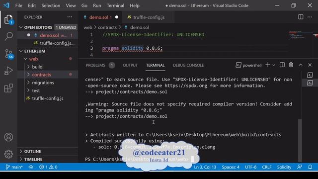 Compiling Smart Contract in VS Code using Truffle | Truffle Full Course | Part-6 | Hindi смотреть онлайн