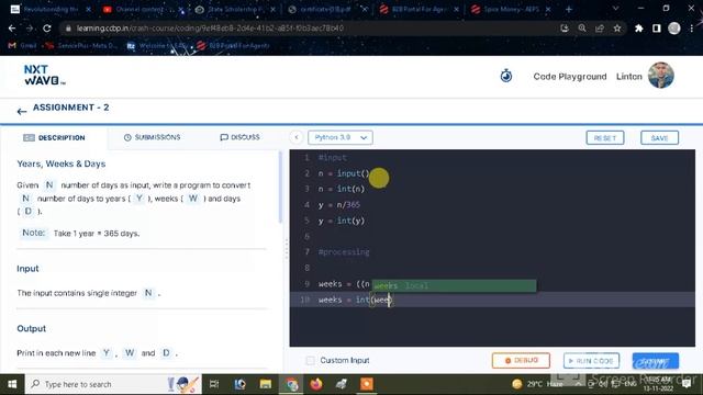 Given n number of days as input ,write a program to convert n number of days to years,weeks and day смотреть онлайн