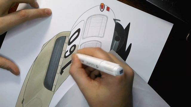 Рідкісний гоночний спорткар Porsche 718 GTR Coupe 24h of Le Mans 1962. Drawing race car Porsche 718