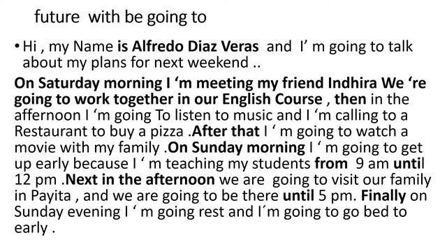 Reading Skill .Future  With Be Going And Present Continuous My Plans .