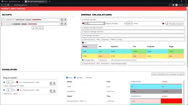 Minecraft Damage Calculator/PvP Simulator - Web Application смотреть онлайн
