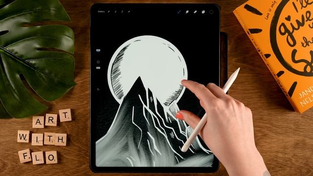 PROCREATE Easy Black and White Landscape Drawing - Step by Step Procreate Tutorial смотреть онлайн