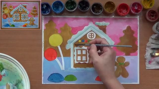 Как нарисовать пряничный домик. Просто детям. Гуашь смотреть онлайн