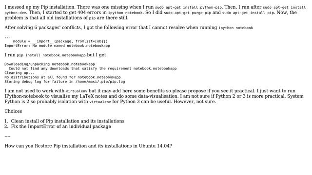 Ubuntu: How to Restore Pip installation and its Installations in Ubuntu 14.04? смотреть онлайн