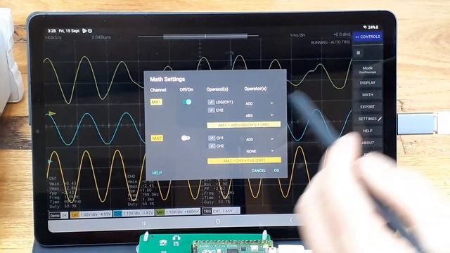 Oscilloscope math channels using the Scoppy Android app смотреть онлайн
