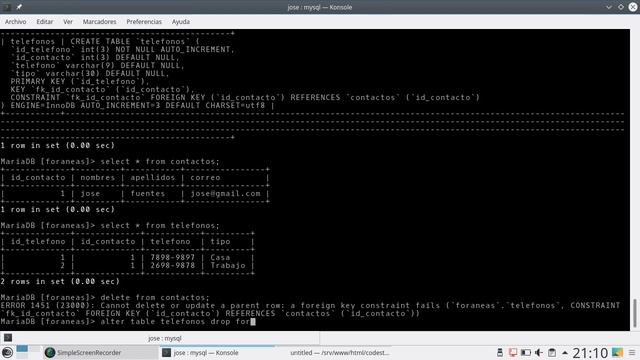 48 - Llaves Foráneas: Borrado en Cascada y Borrado Restringido [MariaDB 10/MySQL] смотреть онлайн