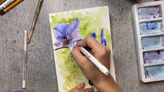 Фаленопсис или орхидея. Рисую орхидею акварелью. Скетчинг для начинающих. смотреть онлайн