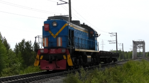 Синий ТЭМ2-6273 с двумя платформами и приветливым помощником