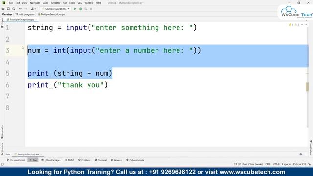 Catch Multiple Exception Handling in Python - One Line Program | Python Programming [English] смотреть онлайн