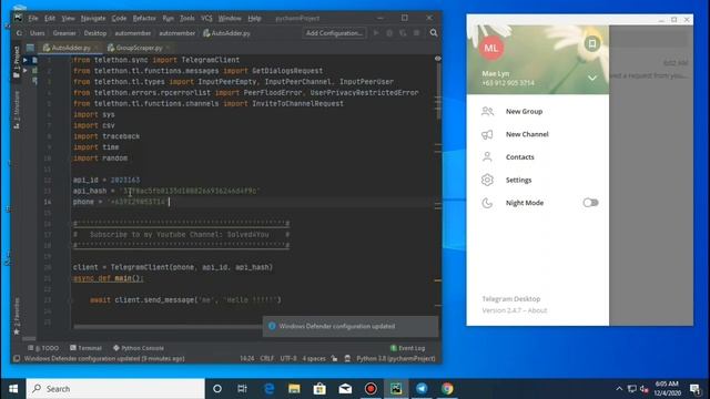 How to scrape telegram group members and add to your own group using PC (Pycharm/Python) смотреть онлайн