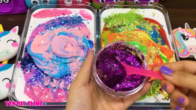 RAINBOW vs GALAXY ! Mixing Random into GLOSSY Slime ! Satisfying Slime Video #05 - Yen DIY Slime смотреть онлайн