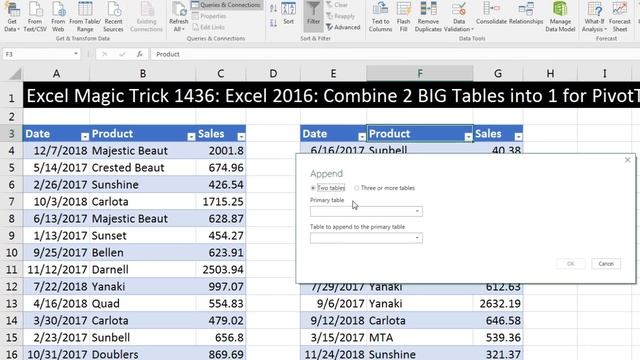 Excel Magic Trick 1436 Excel 2016: Combine 2 BIG Tables into 1 for PivotTable Report, No Power Pivo смотреть онлайн