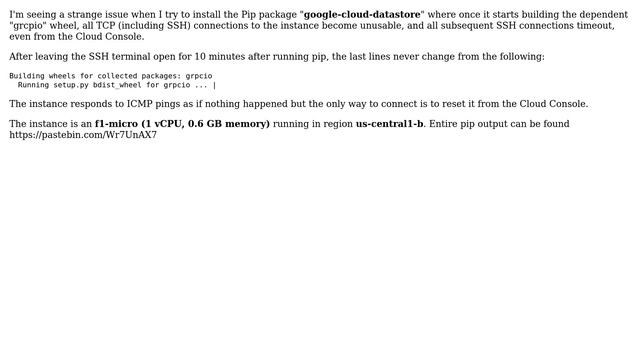 DevOps & SysAdmins: Python pip installing grpcio kills connections to my Google Compute Instance? смотреть онлайн