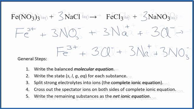 How to Write the Net Ionic Equation for Fe(NO3)3 + NaCl = FeCl3 + NaNO3 смотреть онлайн