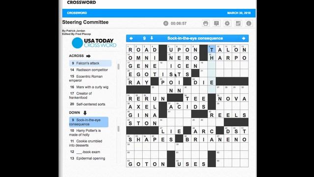 #093 USAToday Crossword "Steering Committee" March 30, 2018 смотреть онлайн
