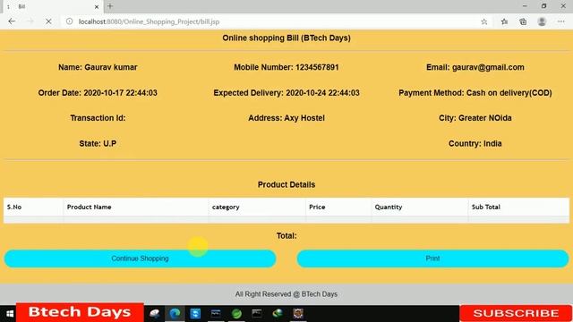 9. Online Shopping project in jsp - Bill Page (Eclipse IDE,Tomcat Sever, MySQL Database) смотреть онлайн