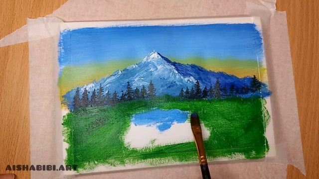 Қалай әдемі етіп табиғаттың суретін салуға болады? Рисуем пейзаж акриловой краской/AcrylicPainting