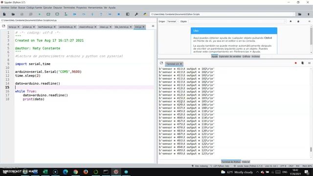 Pyserial para adquisición de datos (potenciómetro) con arduino y python смотреть онлайн