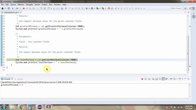 How to use getGreatestMinimum(int field), getLeastMaximum(int field) methods of Java.util.calendar? смотреть онлайн