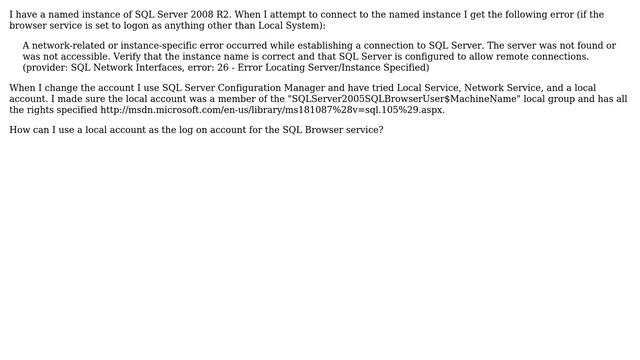 DevOps & SysAdmins: SQL Browser service doesn't work when Login account is anything but LocalSystem смотреть онлайн