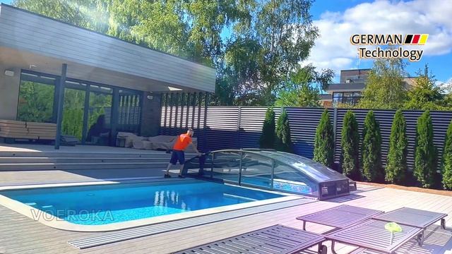 Павильон для бассейна модель Carat 9,8х4,85х1,05м. Цвет профиля Графит. Прозрачный  поликарбонат