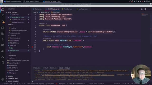 Let's code SignalR using .NET Core C# and Javascript client (VueJS) смотреть онлайн